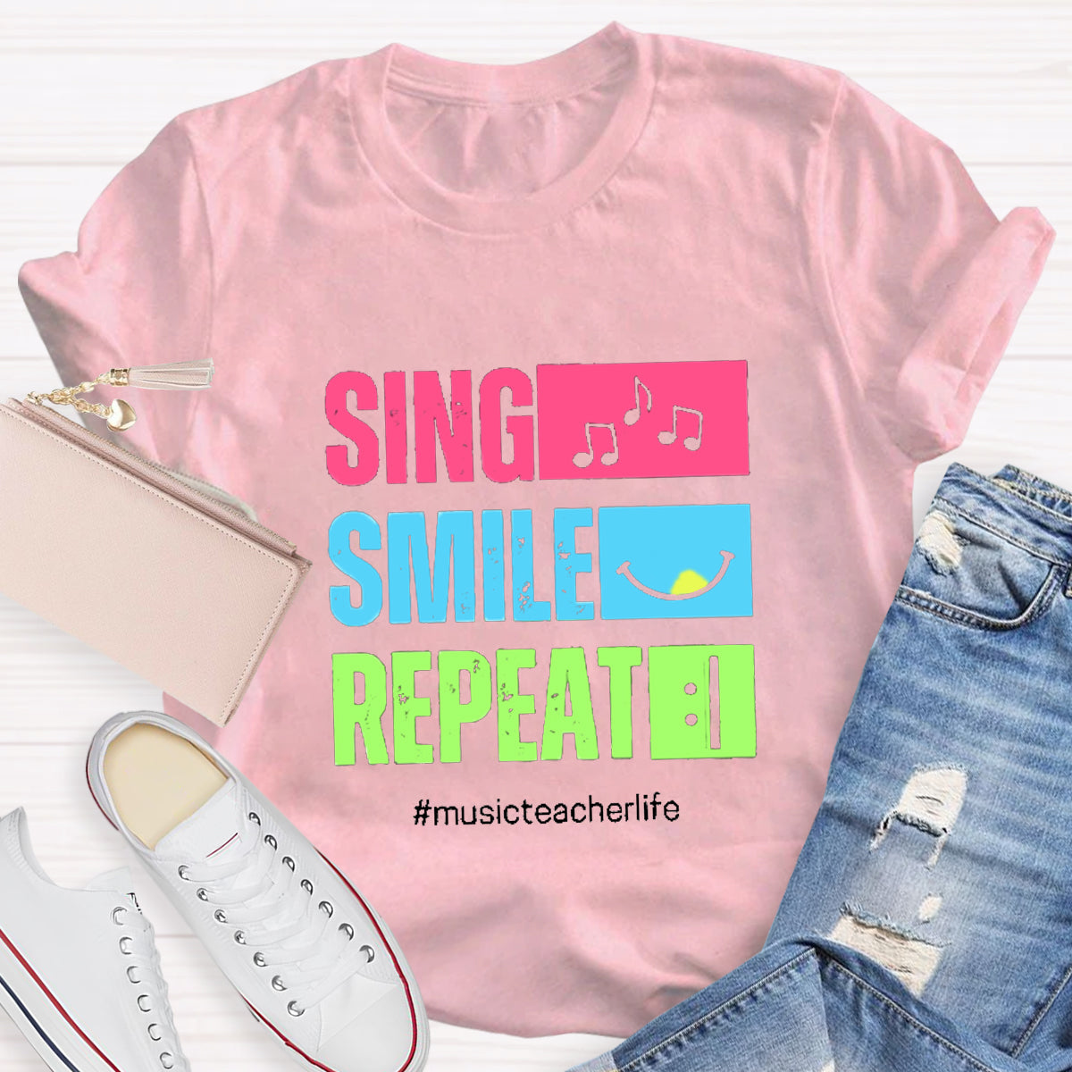Sing Smile Repeat Music Teacher T-Shirt