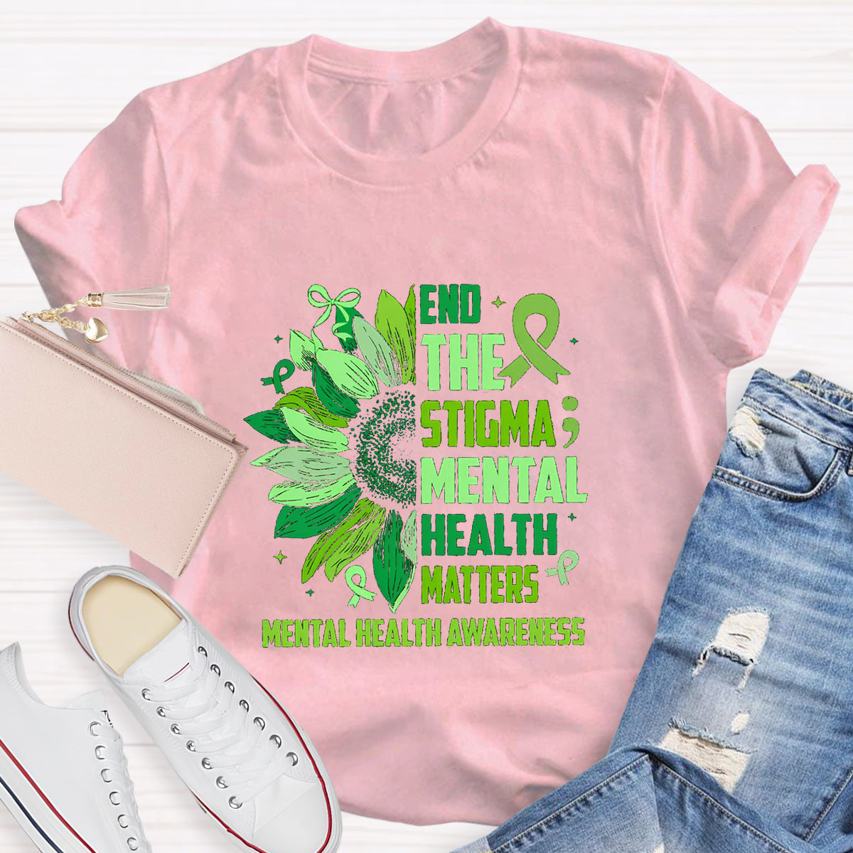 End The Stigma Mental Health Matters Teacher T-Shirt