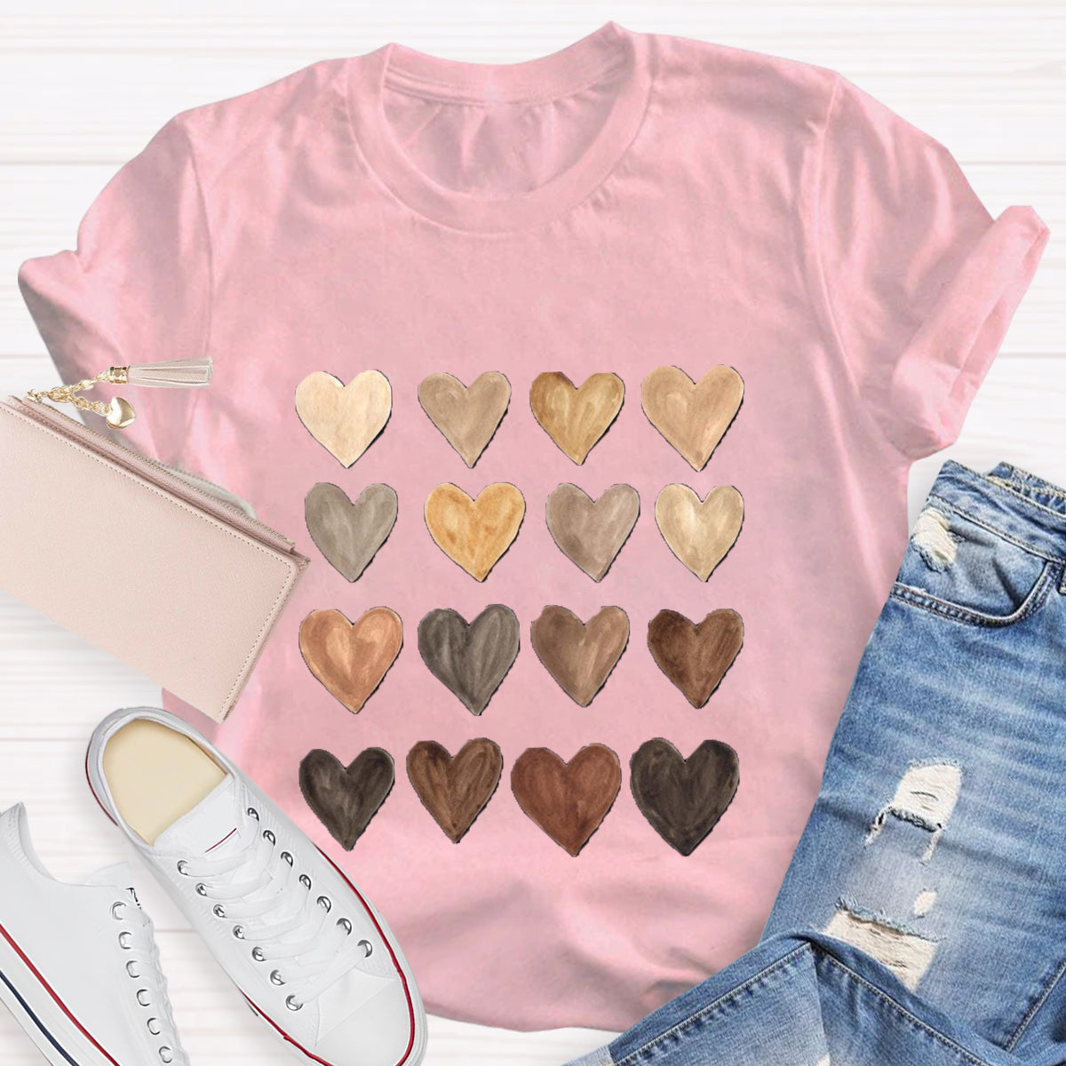 Skin Tone Kindness Watercolor Hearts T-Shirt