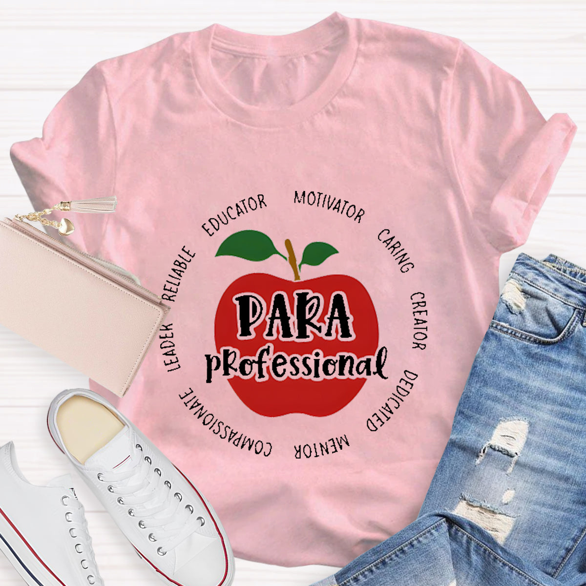 Para Paraprofessional Educator Motivator Red Apple Teacher T-Shirt