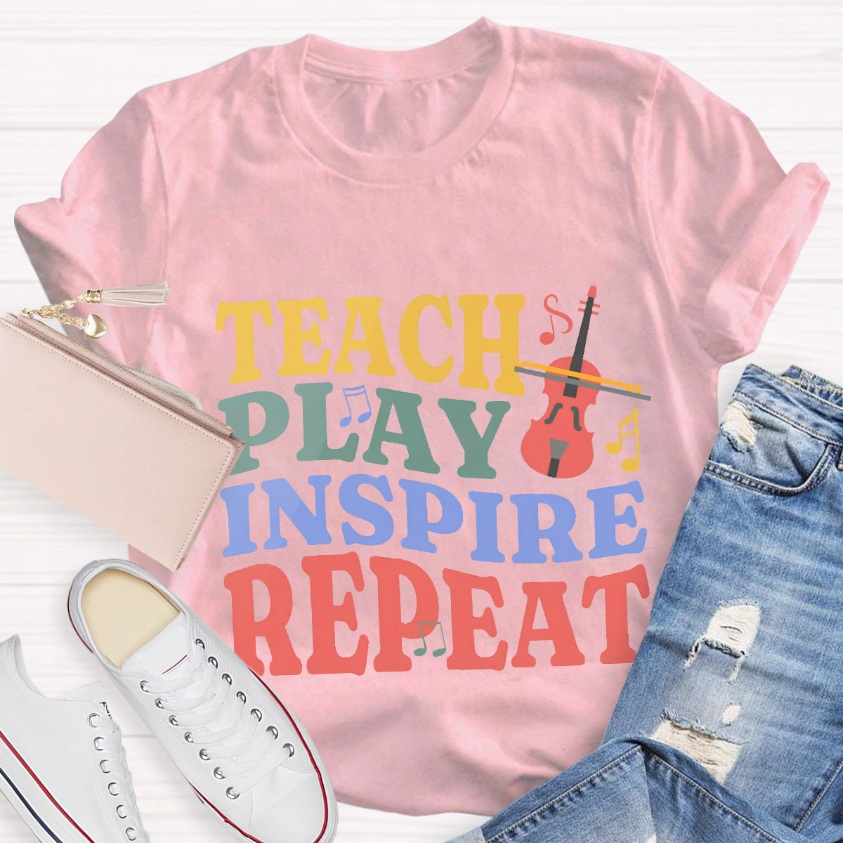 Teach Play Inspire Repeat Teacher T-Shirt