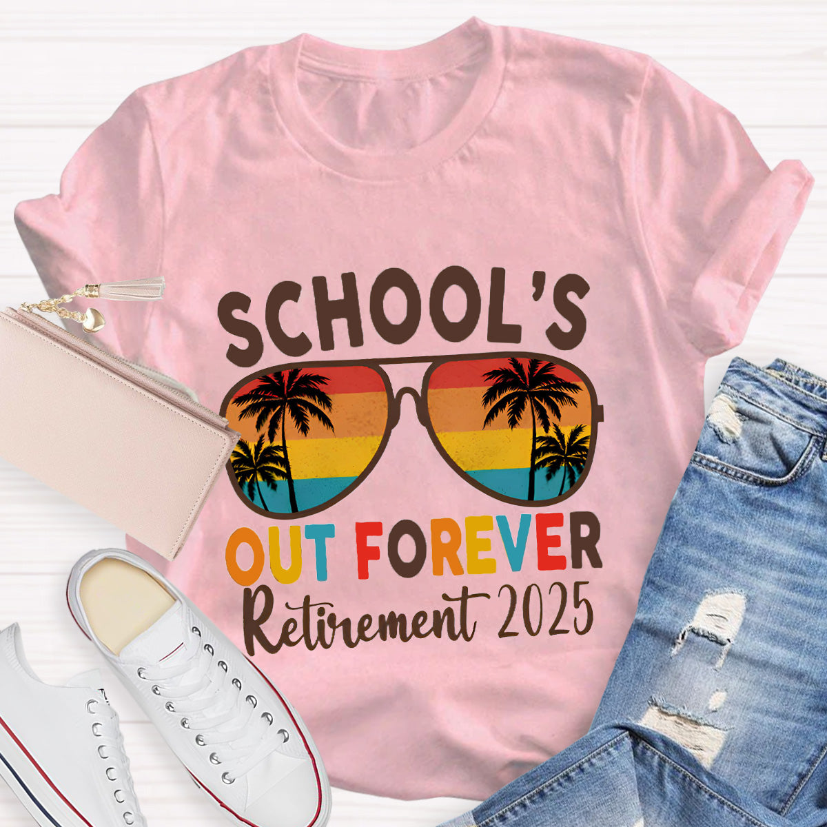 Personalized Retirement Year School's Out Forever Teacher T-Shirt