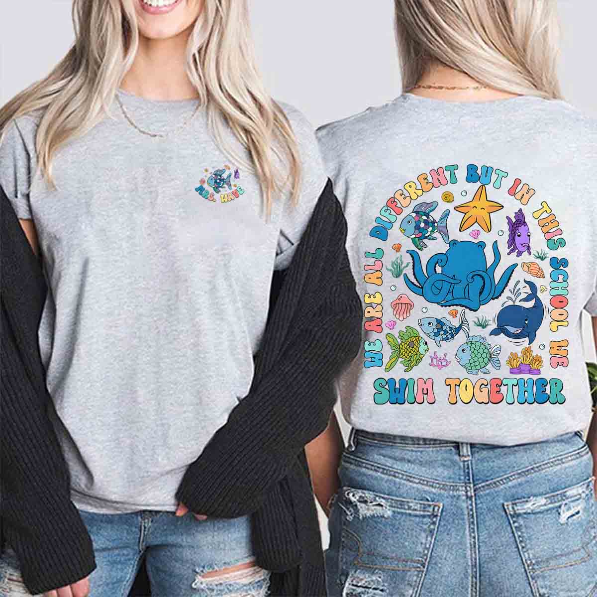 Personalized Name Swimming Together Double Printed T-shirt