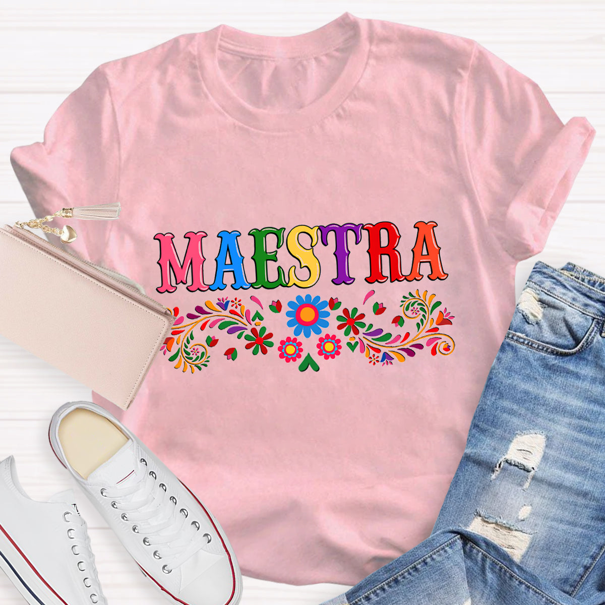 Maestra Blue Flower Teacher T-Shirt