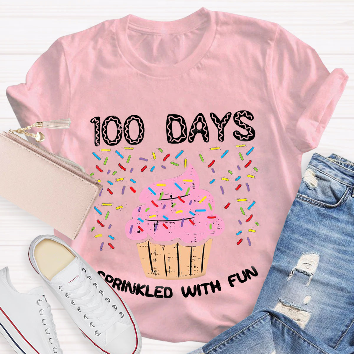 100 Days Sprinkled With Fun Cupcake Teacher T-Shirt