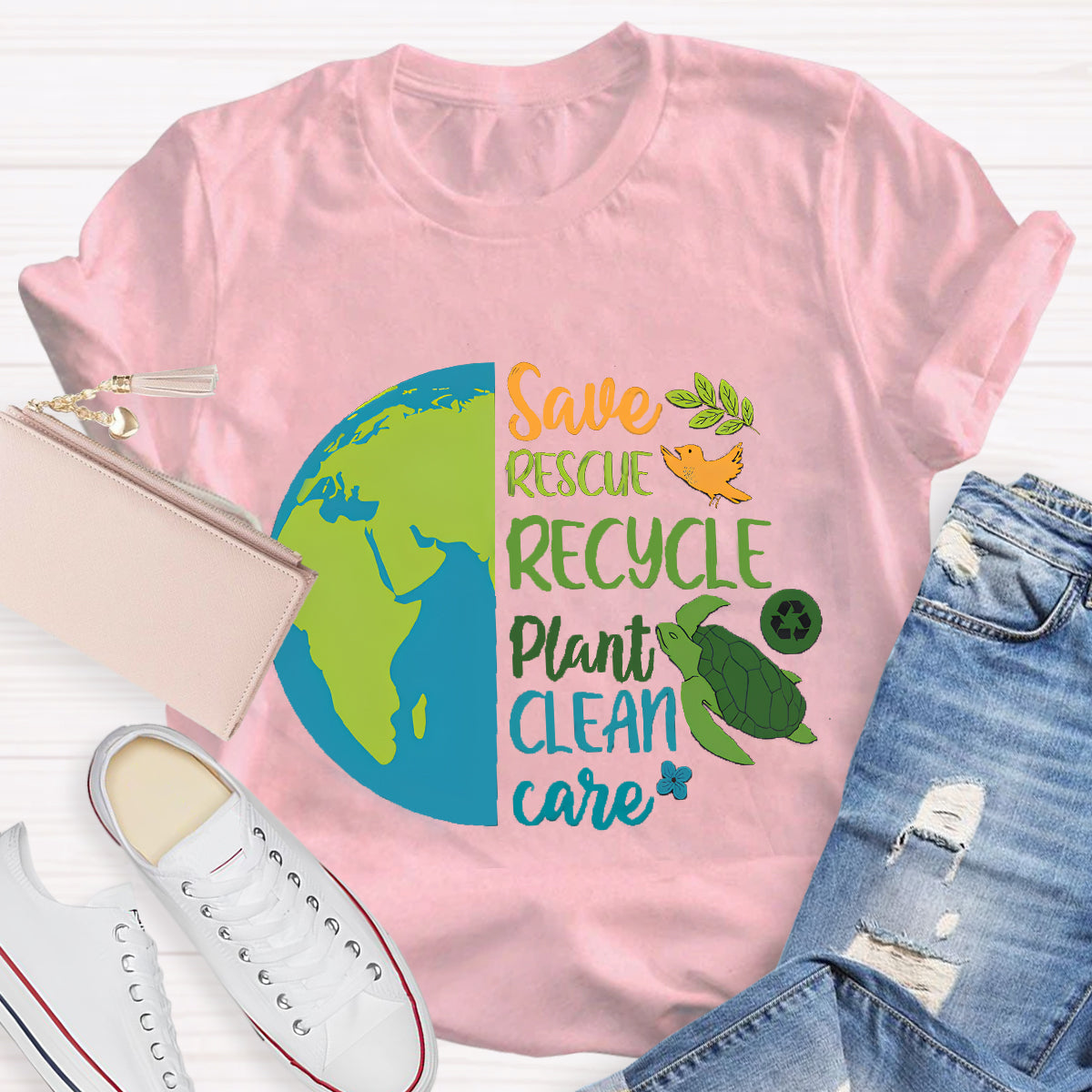 Save Rescue Recycle Plant Clean Care Earth Day T-Shirt