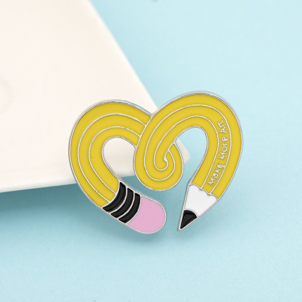 Yellow Pencil Heart-Shaped Pin