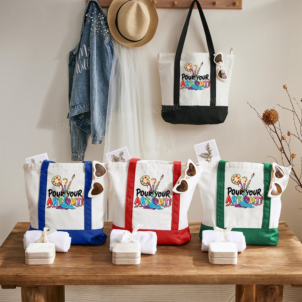 Pour Your Art Out   Color-blocked Canvas Bag