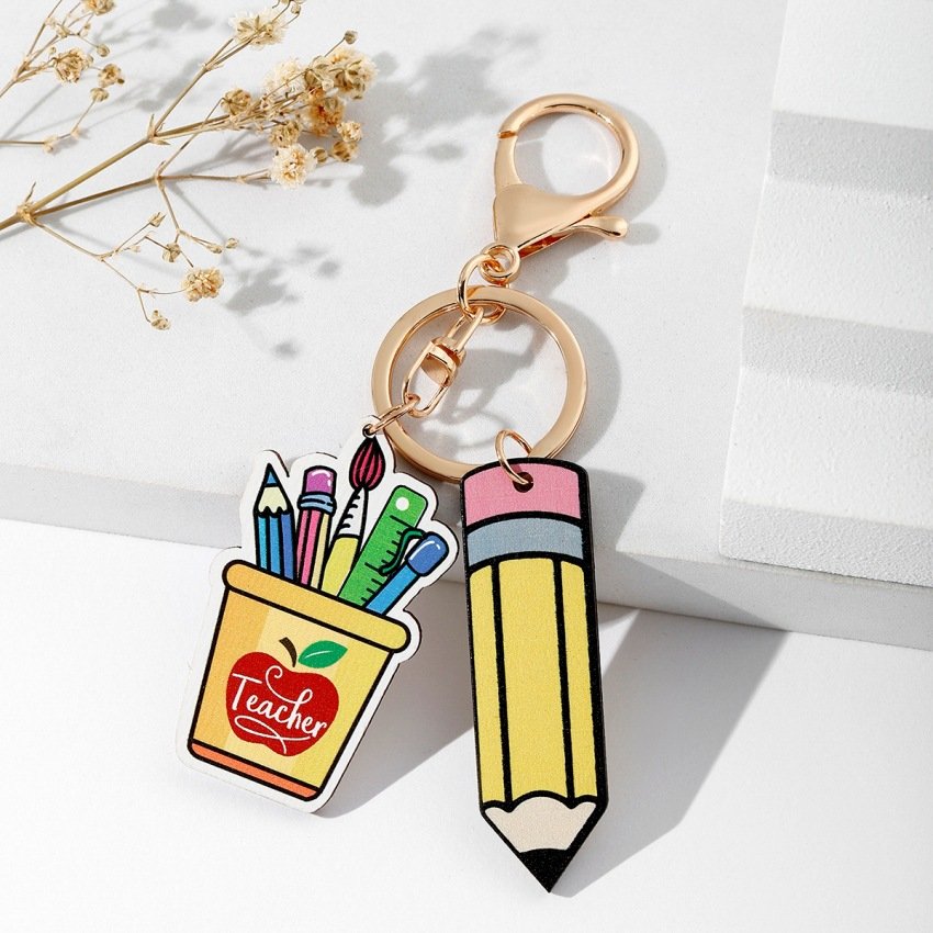 Rainbow Wooden Plaque Tassel Keychain