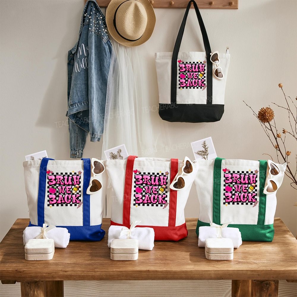 Bruh We Back  Color-blocked Canvas Bag