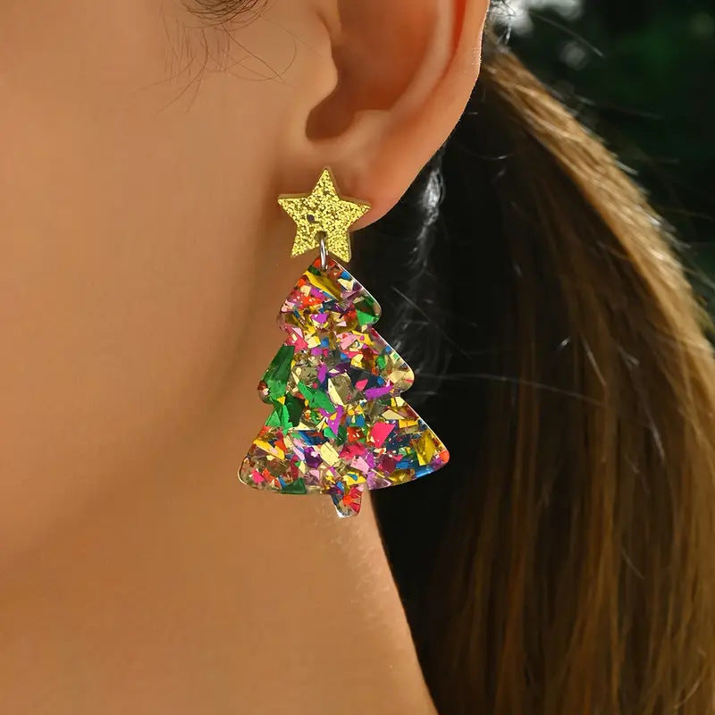 Colorful Christmas Tree Star Earrings
