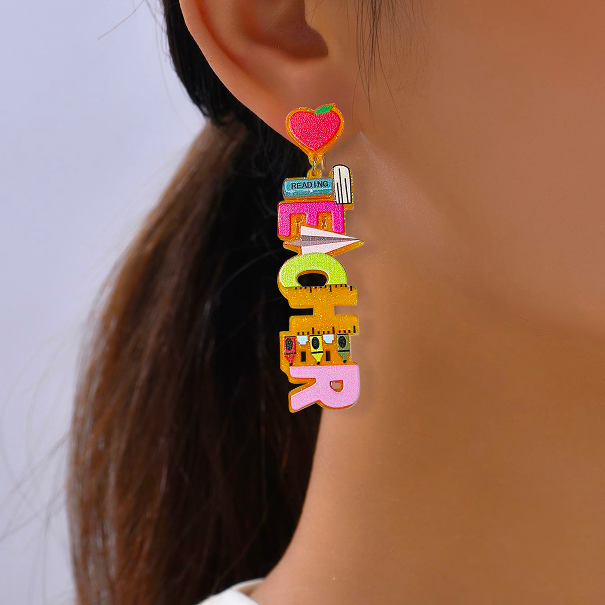 Heart Heart Letter TEACHER Acrylic Earrings