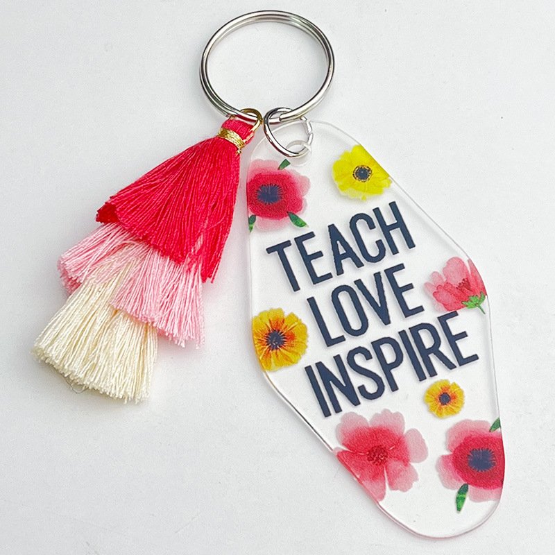 Floral Text Multi-layered Pink Tassel Key Tag