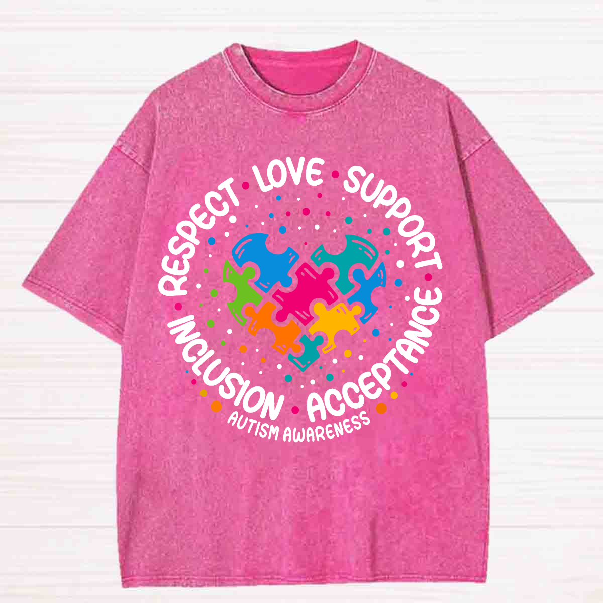 Respect Love Support Acceptance Colorful Heart Washed T-shirt