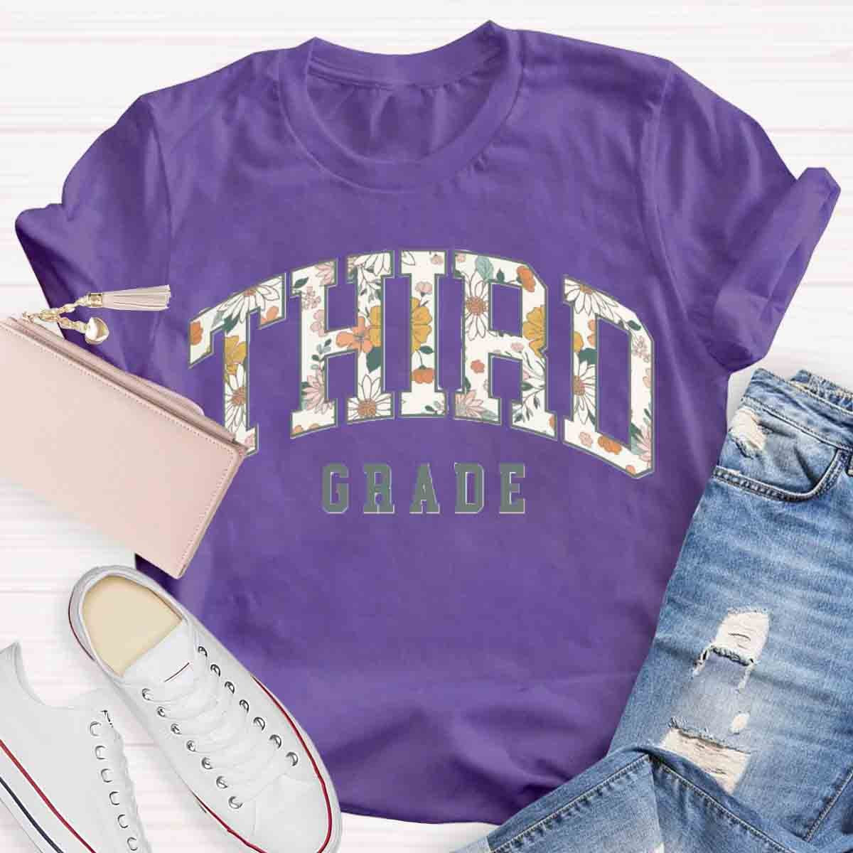 Personalized Grade Retro Flowers Prints T-Shirt