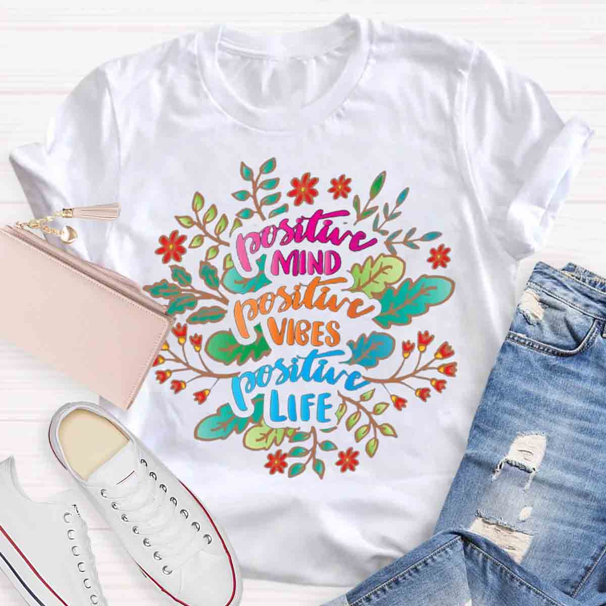 Positive Mind Positive Vibes Teacher T-Shirt