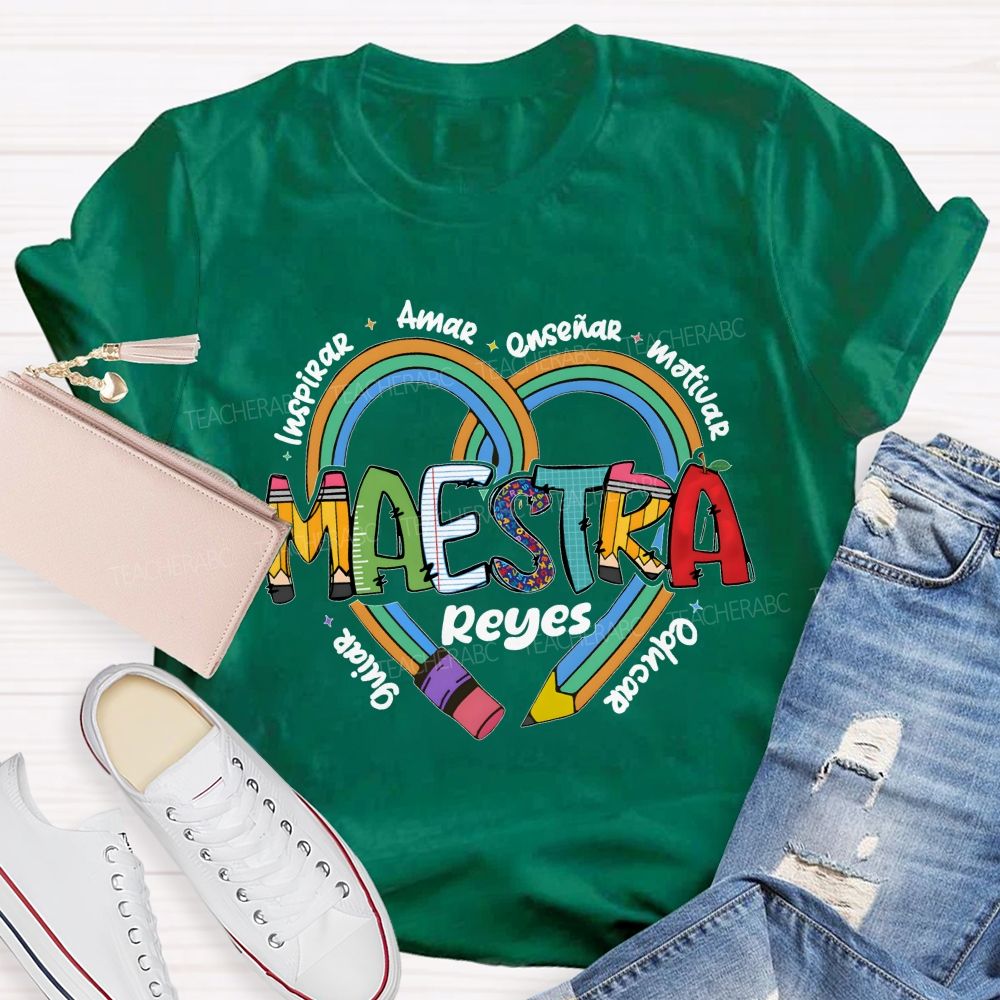 Personalized Name Amar Inspirar EnseñAr Motivar Educar Guiar Spanish Teacher T-shirt