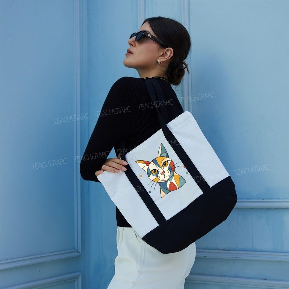 Abstract Cat Art  Color-blocked Canvas Bag