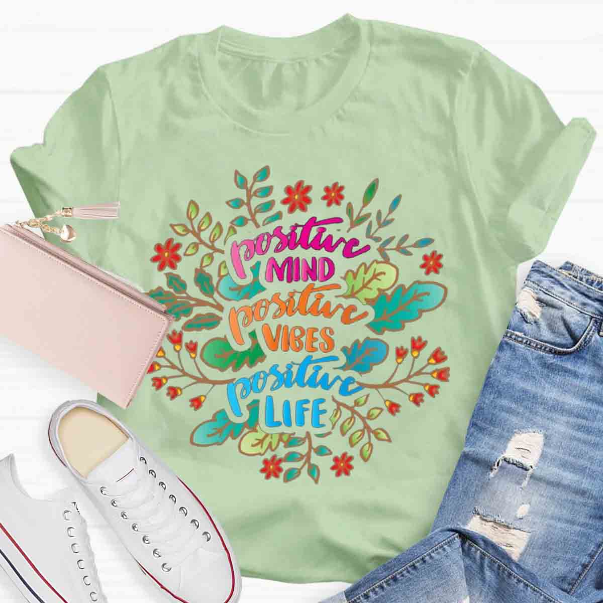 Positive Mind Positive Vibes Teacher T-Shirt