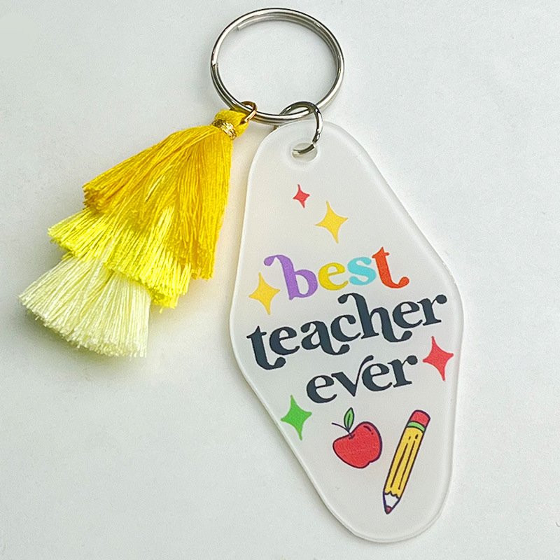 Floral Text Multi-layered Pink Tassel Key Tag