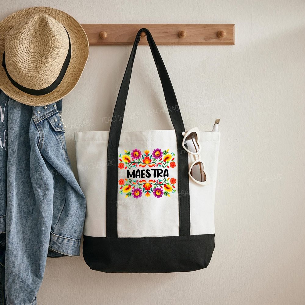 Maestra Flowers  Color-blocked Canvas Bag