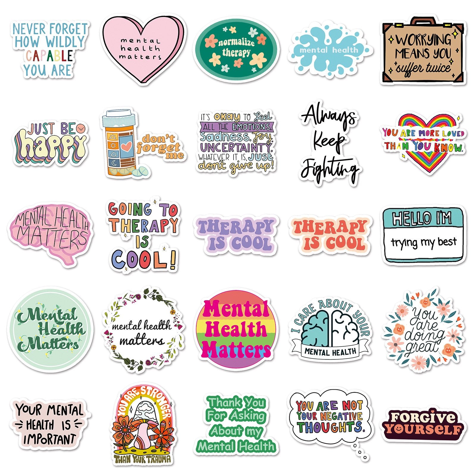 50 Mental Health Doodle Stickers
