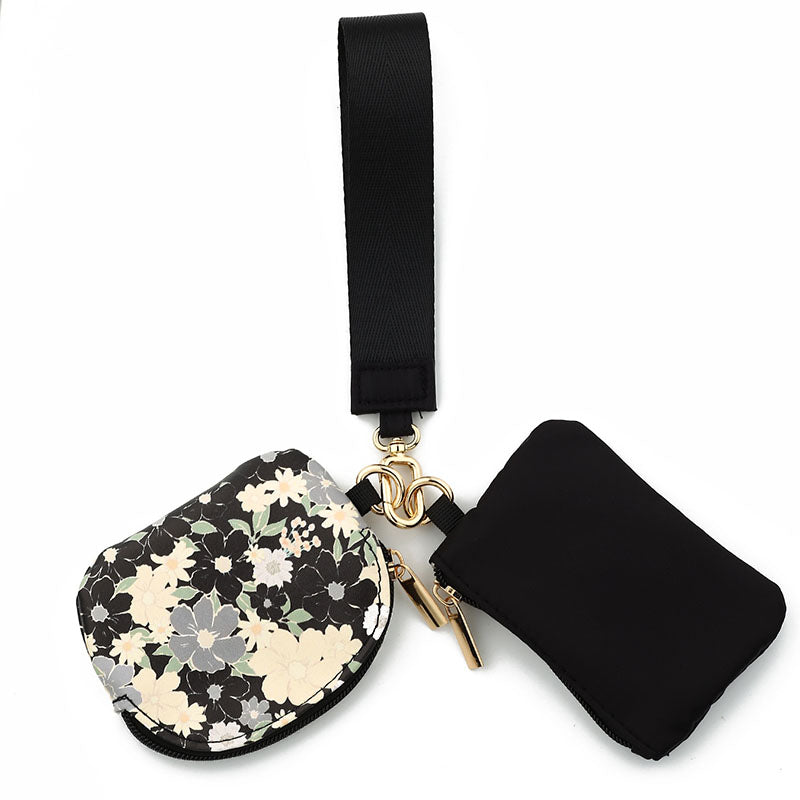 Waterproof Nylon Wristlet With Double Pockets Card Holder And Key Ring