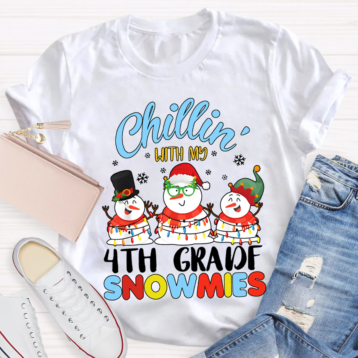 Personalized Grade Chillin With My 4th Grade Snowmies T-shirt