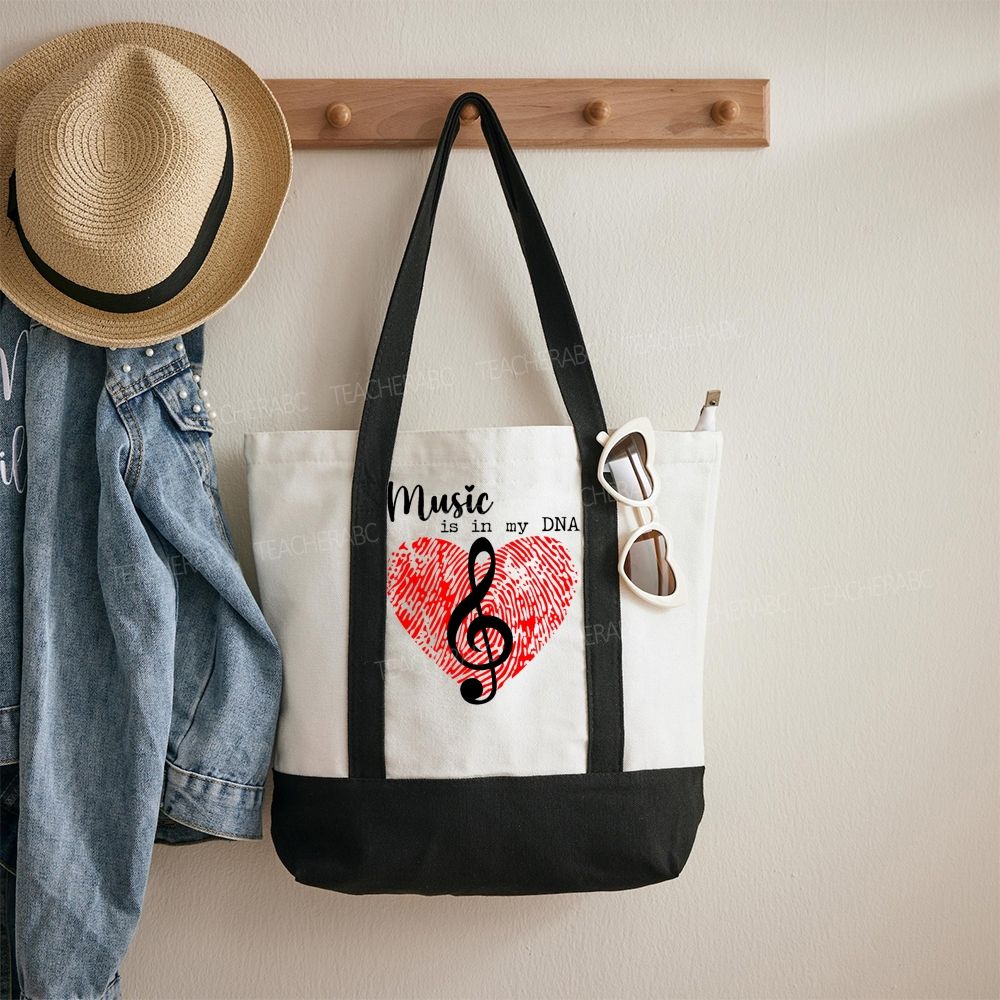 Music Is In My Dna Letters   Color-blocked Canvas Bag