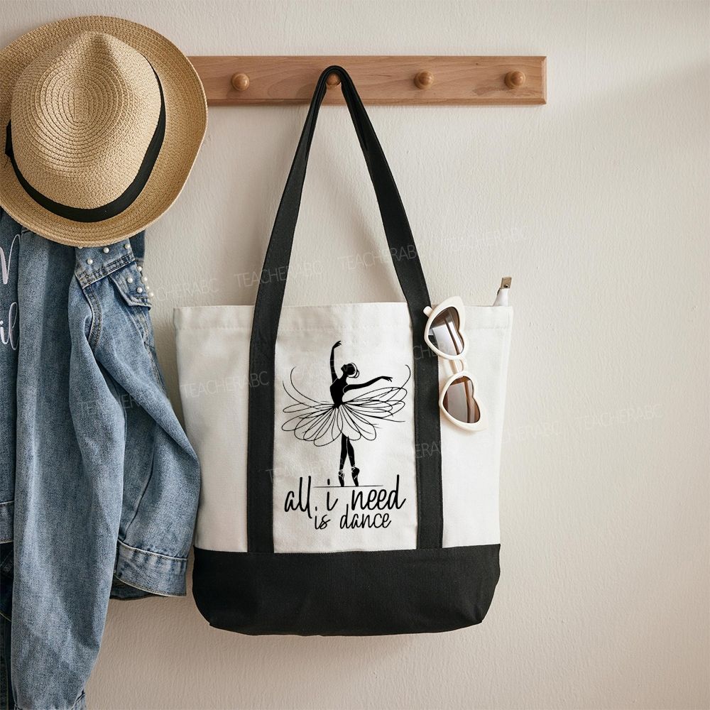 All I Need Is Dance  Color-blocked Canvas Bag
