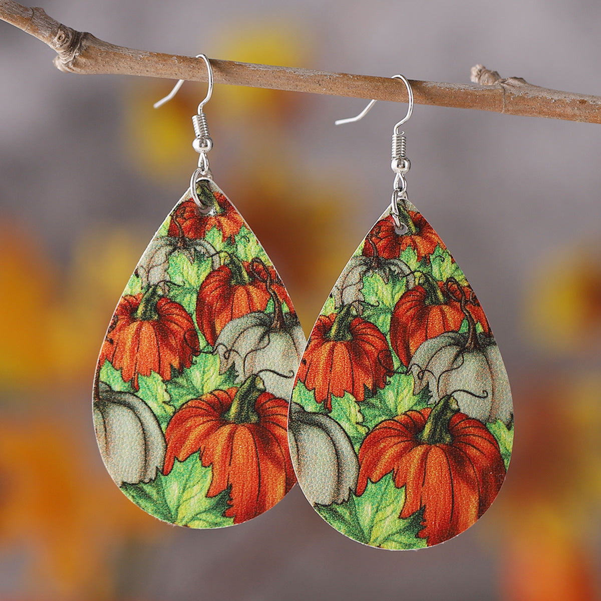 Maple Leaf Pumpkin Teardrop Drop Earrings