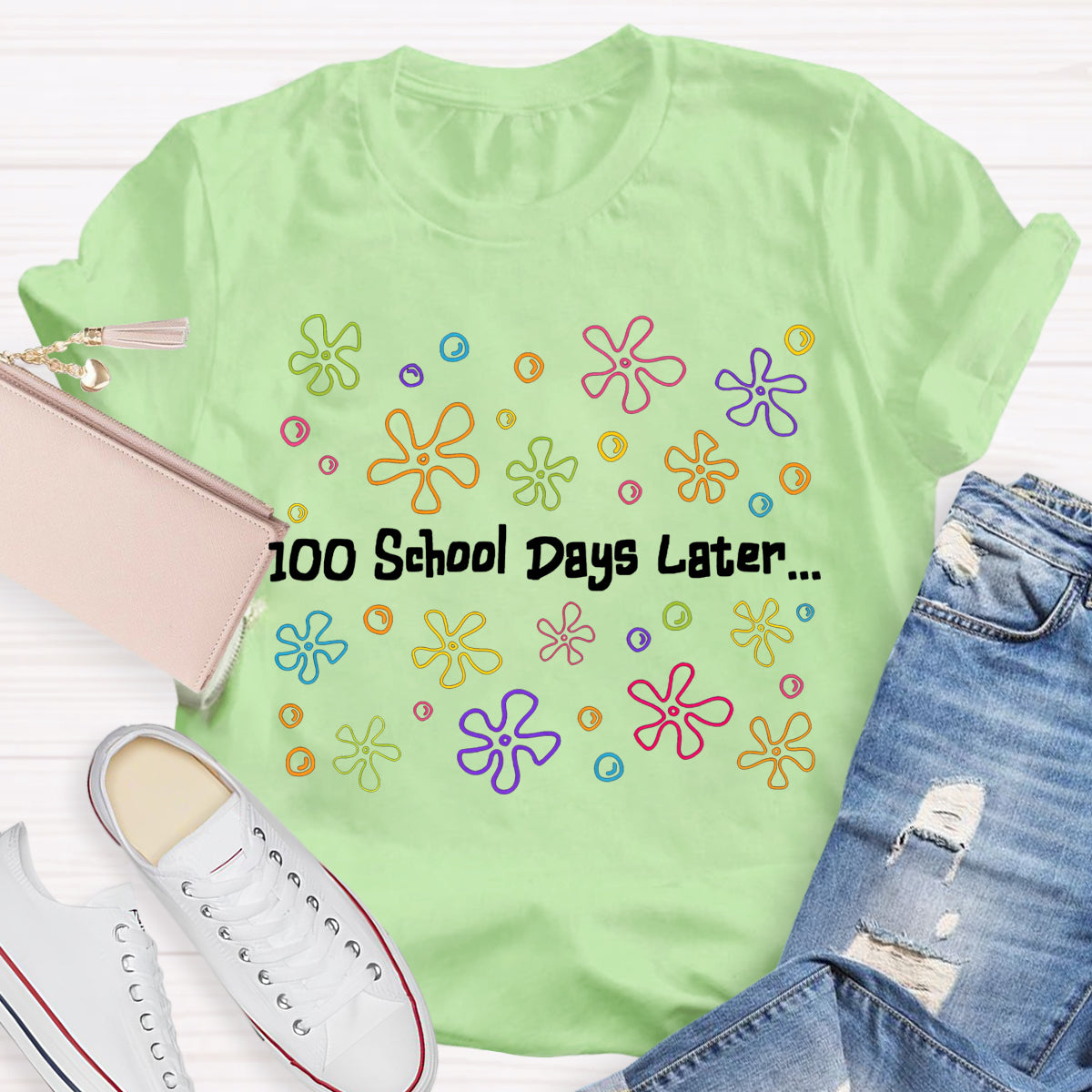 100 School Days Later Colorful Little Flowers T-shirt