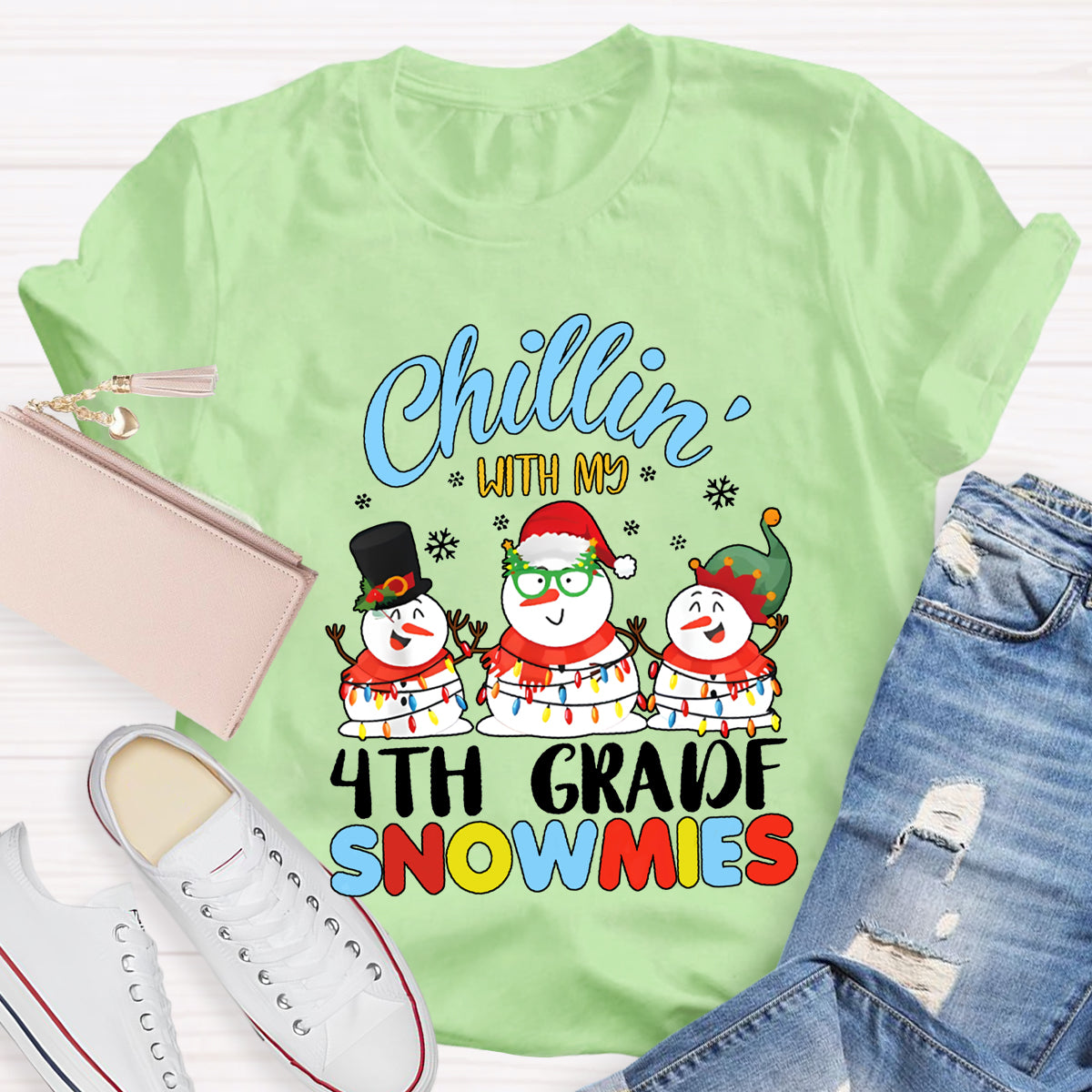 Personalized Grade Chillin With My 4th Grade Snowmies T-shirt
