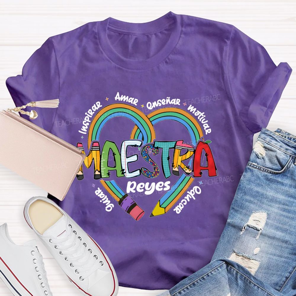 Personalized Name Amar Inspirar EnseñAr Motivar Educar Guiar Spanish Teacher T-shirt