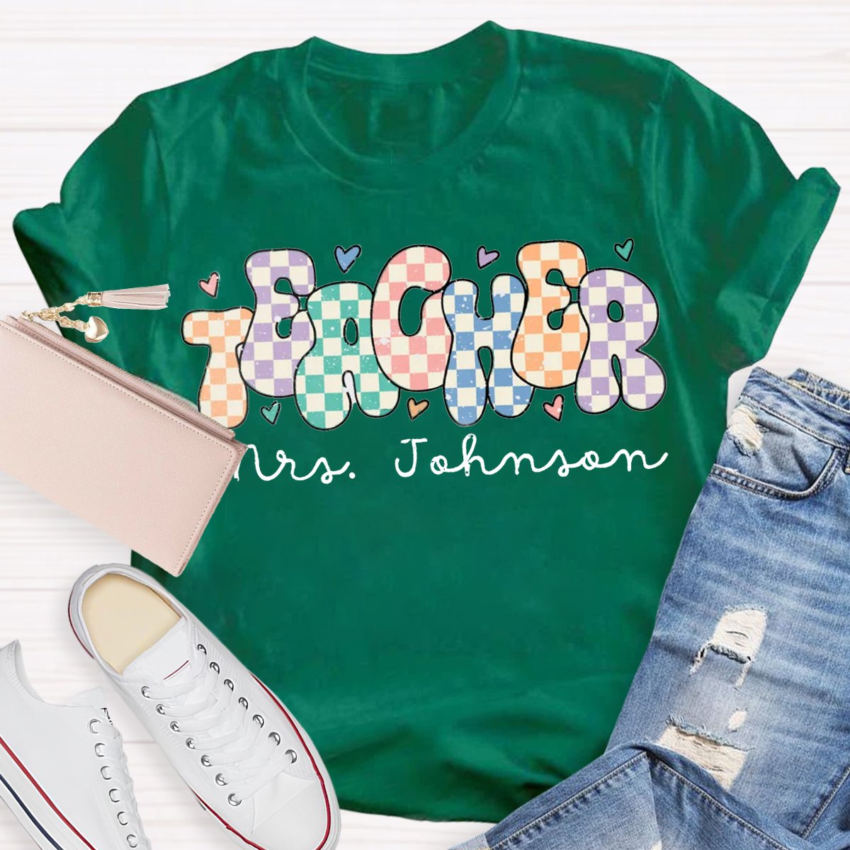 Personalized Name Colorful chessboard design T-shirt