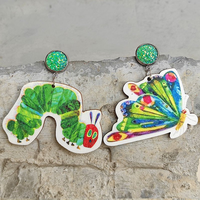 Caterpillar Grows Colorful Butterfly Earrings