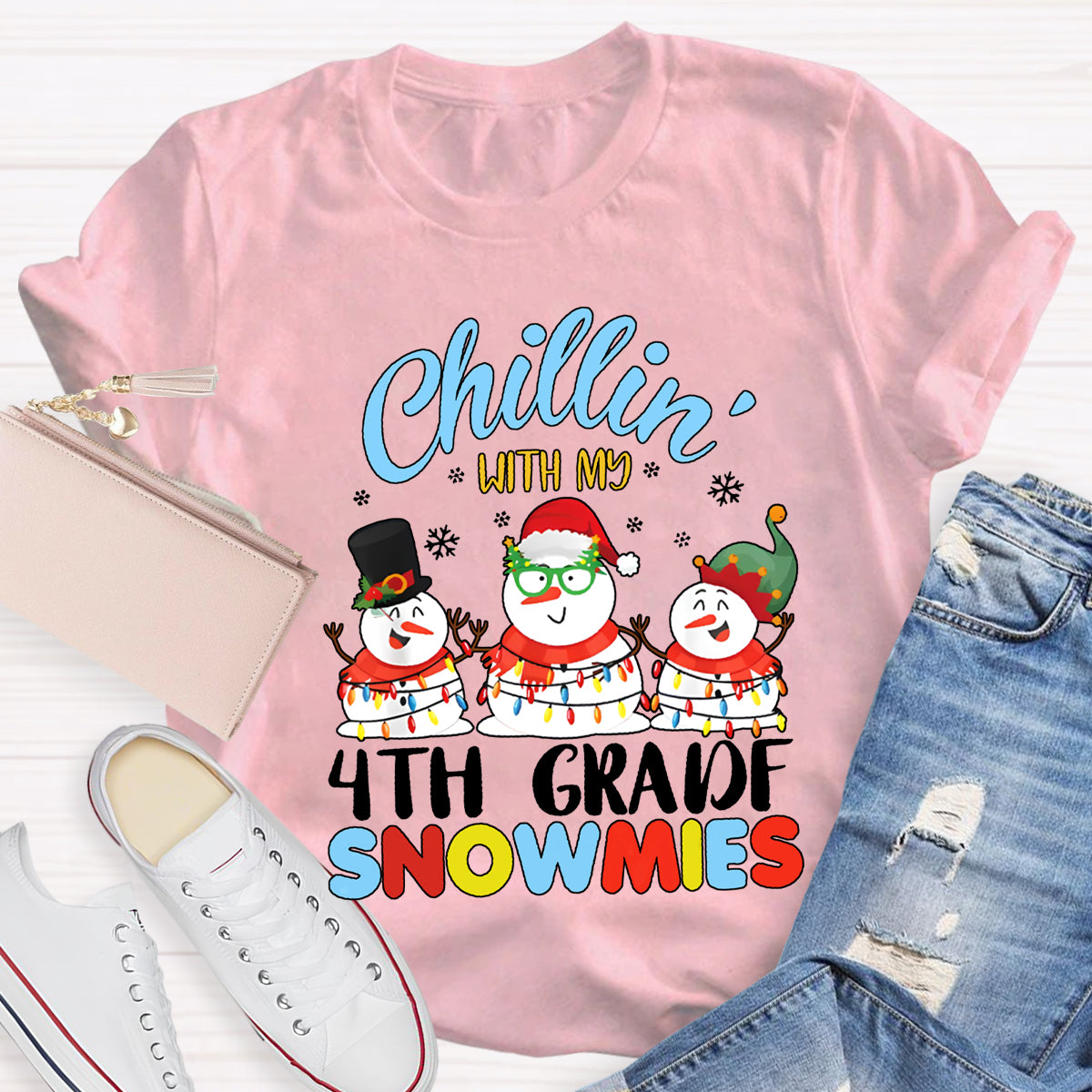 Personalized Grade Chillin With My 4th Grade Snowmies T-shirt