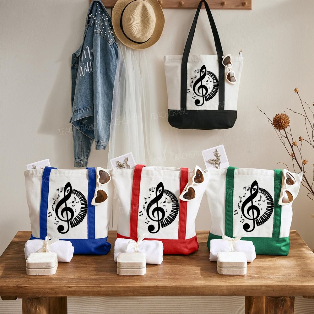 Music Symbols Patterns  Color-blocked Canvas Bag