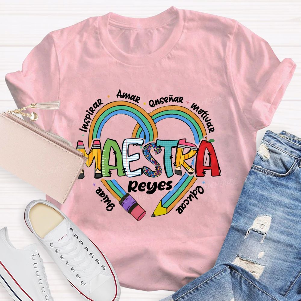 Personalized Name Amar Inspirar EnseñAr Motivar Educar Guiar Spanish Teacher T-shirt