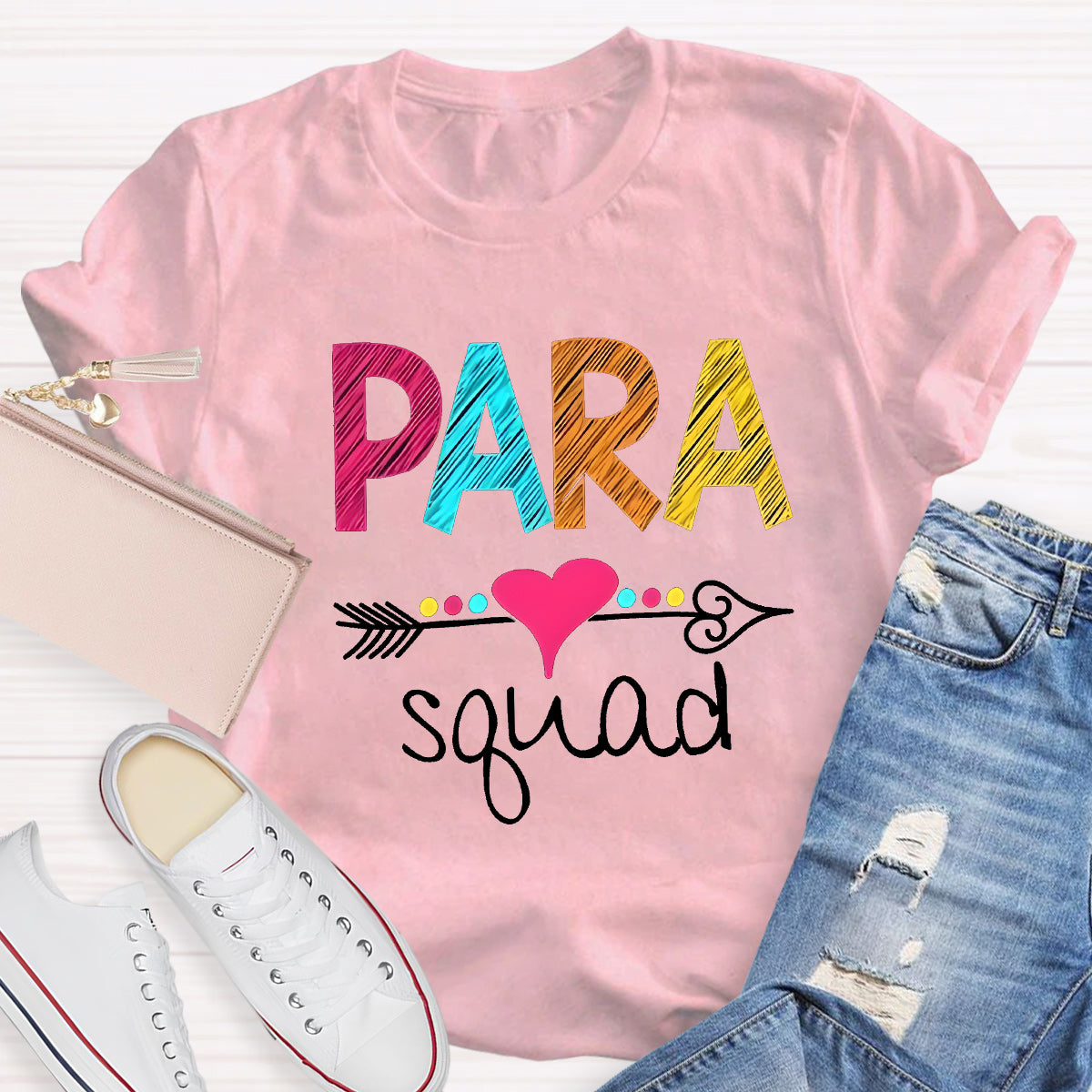 Para Squad Pink Heart Teacher T-Shirt
