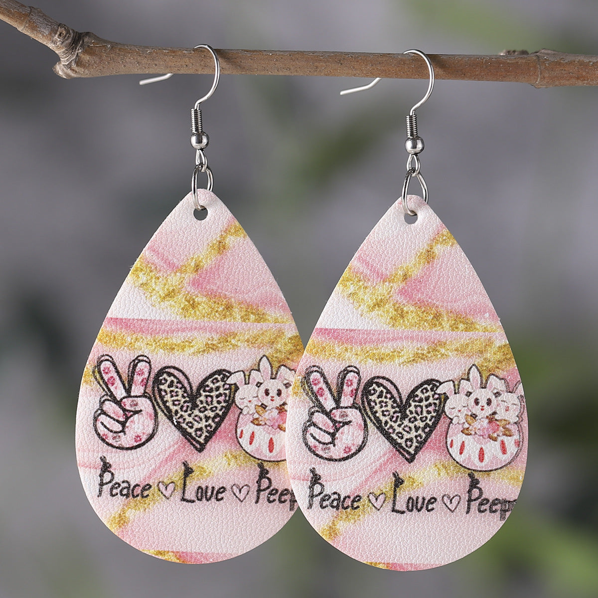 Rabbit Heart-Shaped Leopard Print Turquoise Easter Earrings