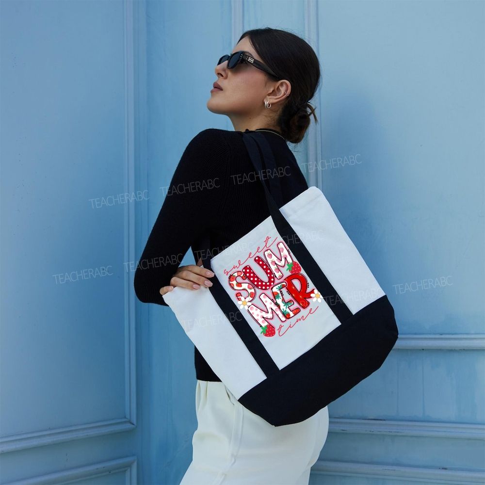 Sweet Summer Time   Color-blocked Canvas Bag