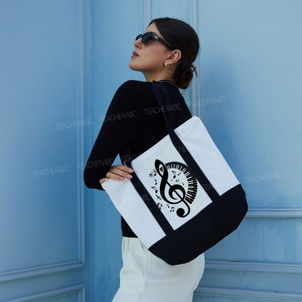 Music Symbols Patterns  Color-blocked Canvas Bag