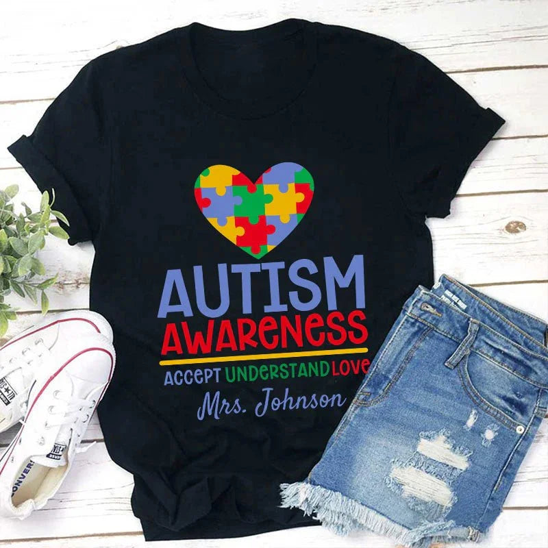 Personalized Autism Awareness Accept Understand Love Teacher T-Shirt
