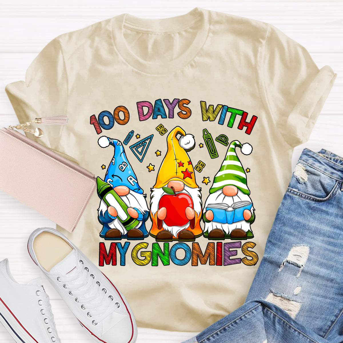 100 Days With My Gnomies Colored Fonts And Dwarfs T-shirt