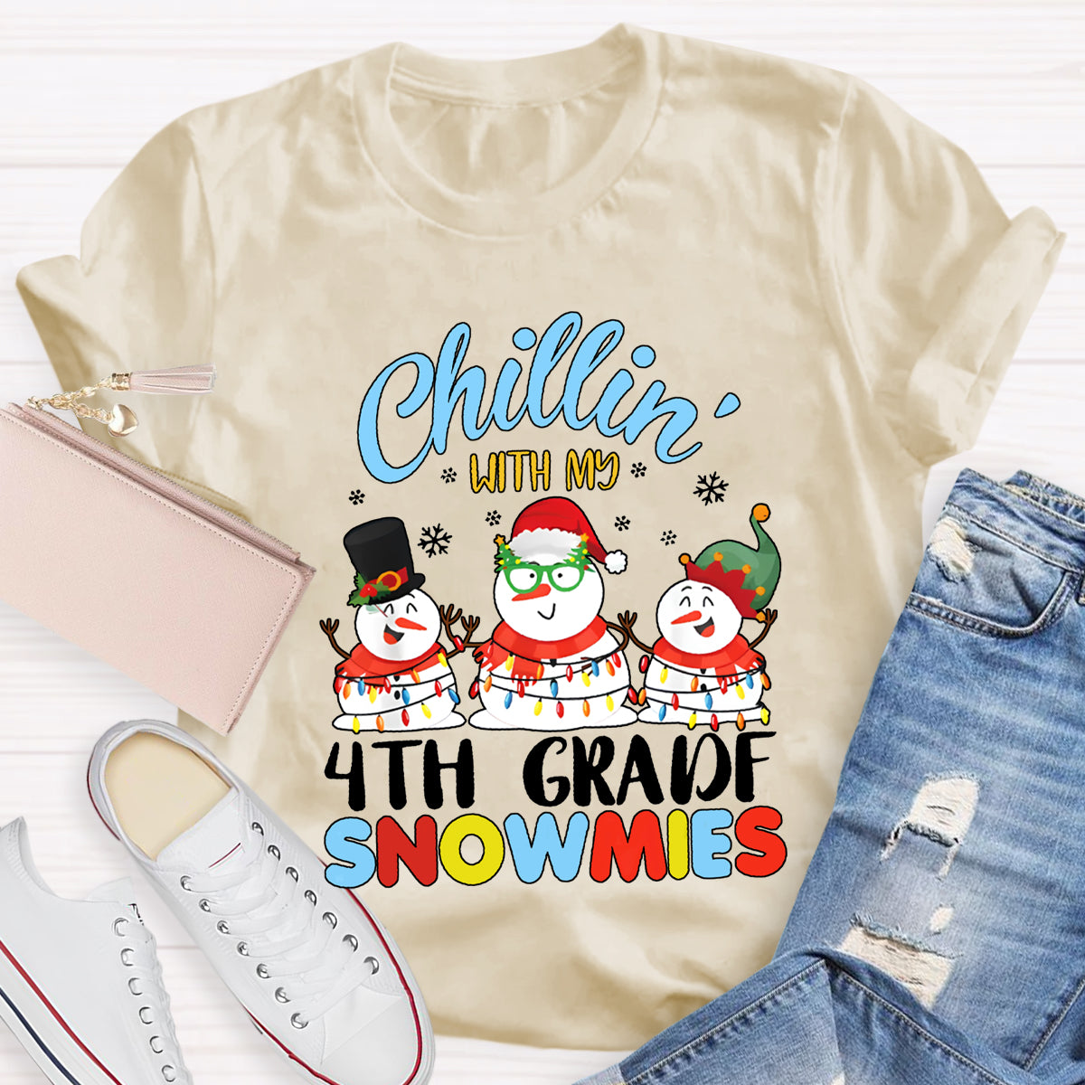 Personalized Grade Chillin With My 4th Grade Snowmies T-shirt