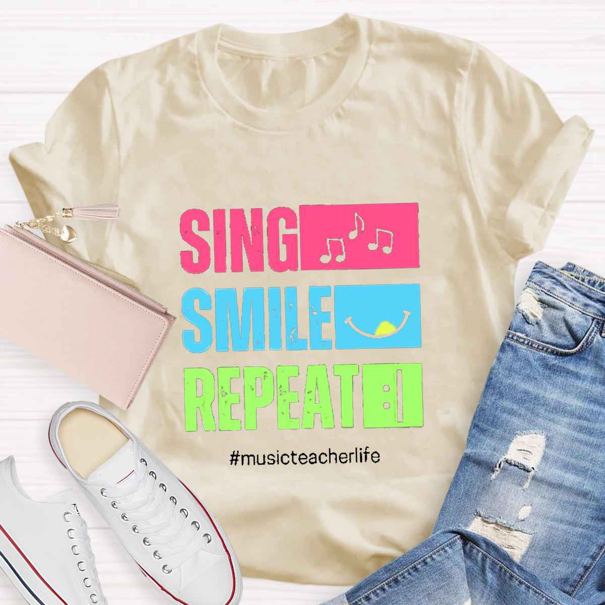 Sing Smile Repeat Music Teacher T-Shirt