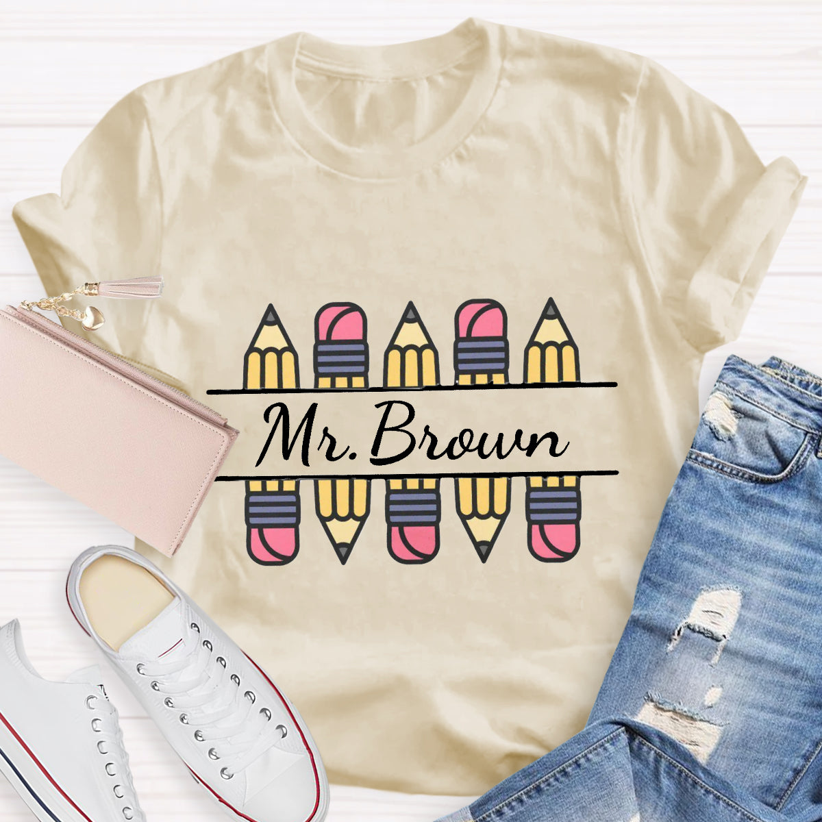 Personalized Name Pencil Teacher T-Shirt