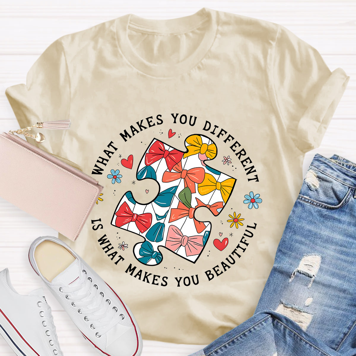 What Makes You Different Is What Make You Beautiful Bow Puzzle T-Shirt