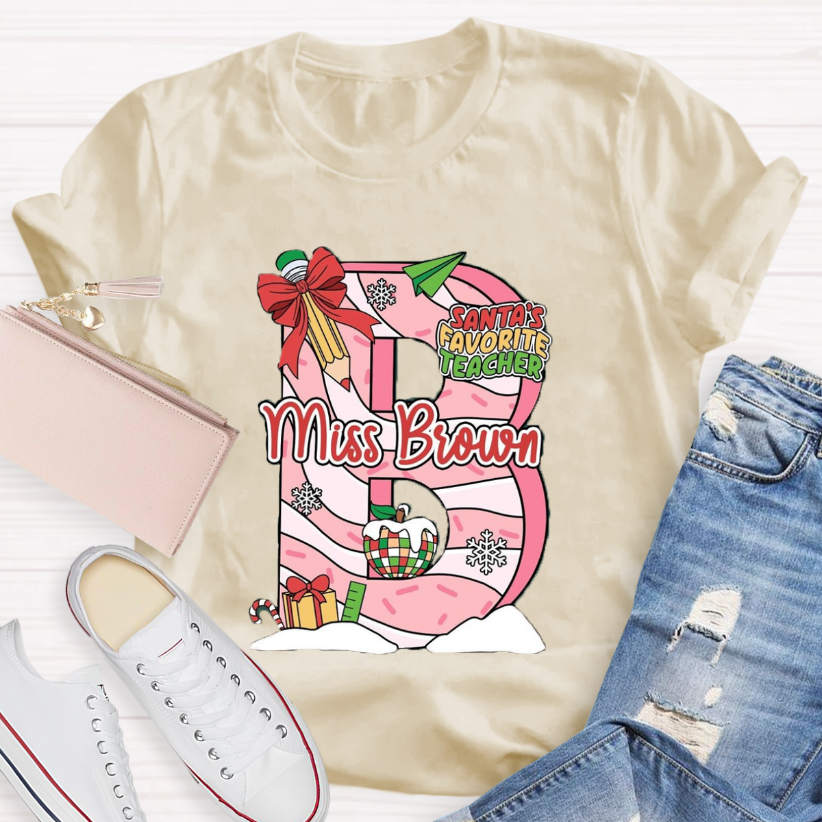 Personalized Name Santa's Favorite Teacher T-Shirt